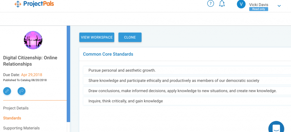 Project Pals Common Core Standards Alignment